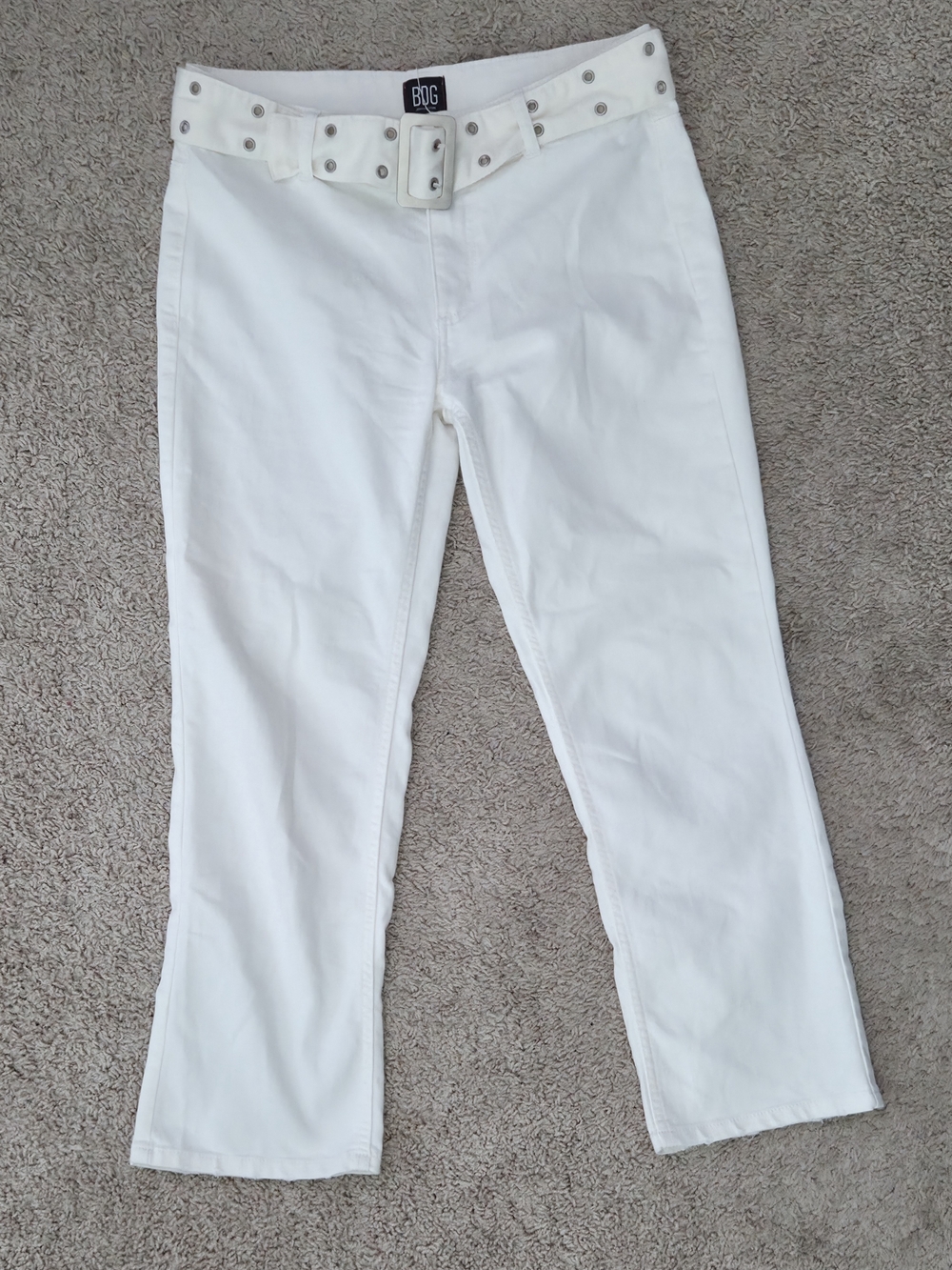 BDG White Boot Cut Cropped Pants with Studded Belt